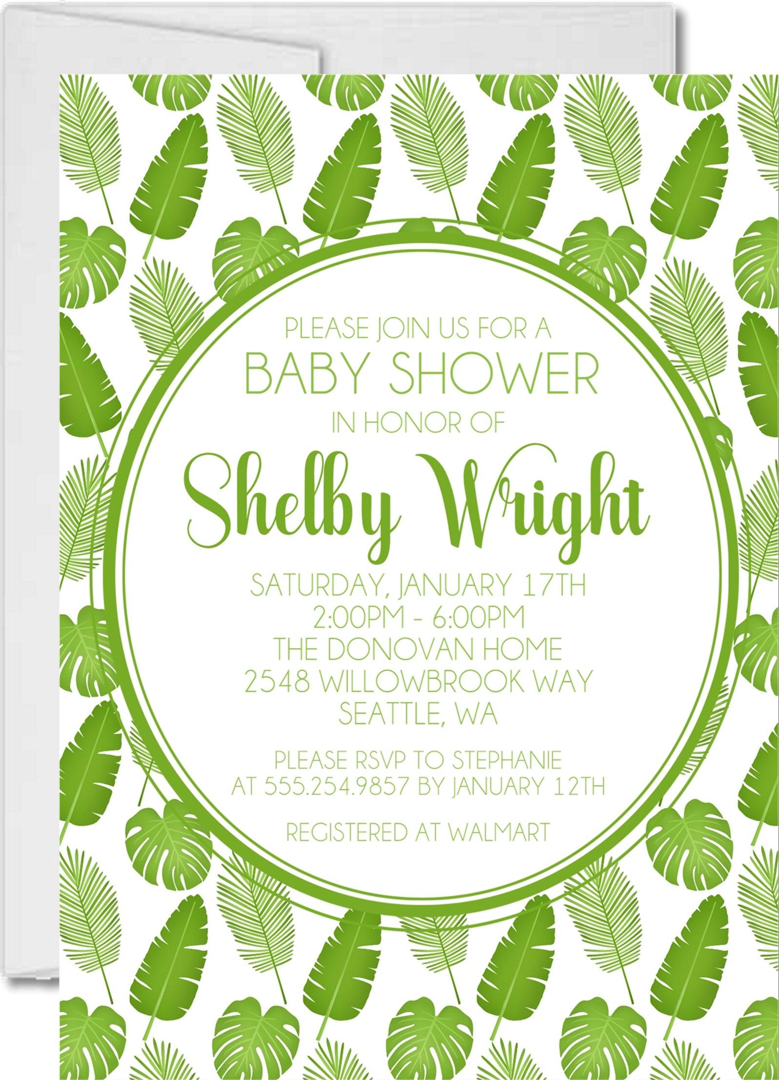 Gender Neutral Tropical Leaf Baby Shower Invitations
