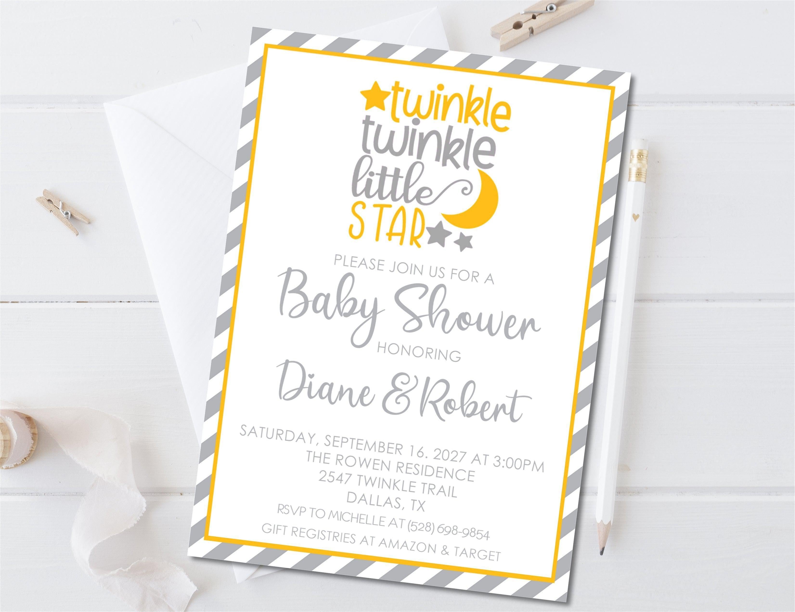 Gender Neutral Twinkle Little Star Baby Shower Invitations
