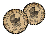 Gender neutral Halloween baby shower sticker with vintage baby carriage design