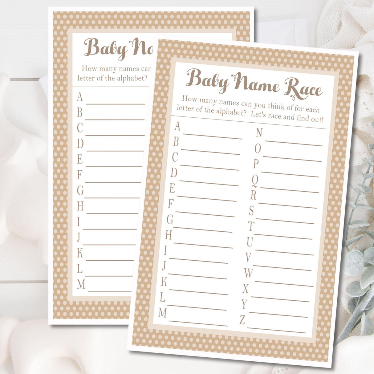 Gender neutral baby name race game printable PDF