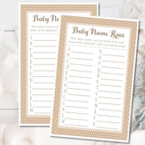 Gender neutral baby name race game printable PDF