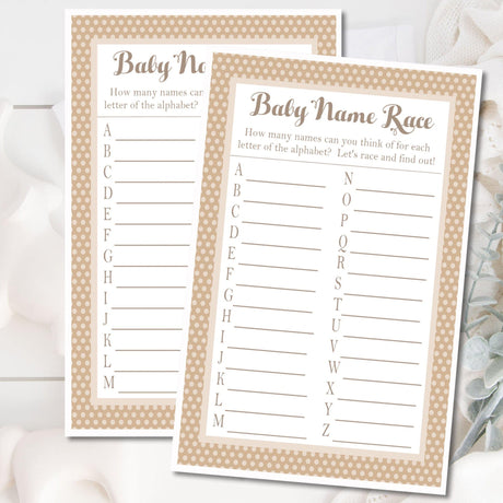 Gender neutral baby name race game printable PDF