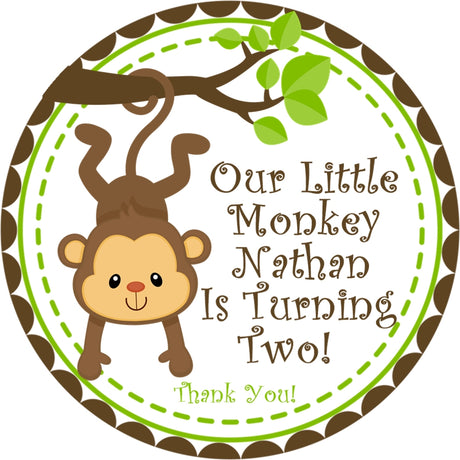 Gender neutral personalized monkey party favor sticker
