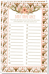 Girl baby shower name race game with deer antlers