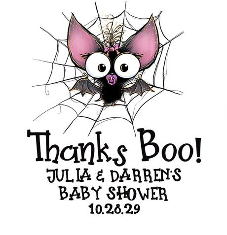 Girl bat baby shower thanks boo favor sticker