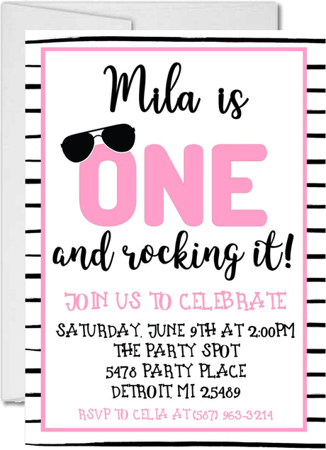 Girls 1st Birthday Party Invitations