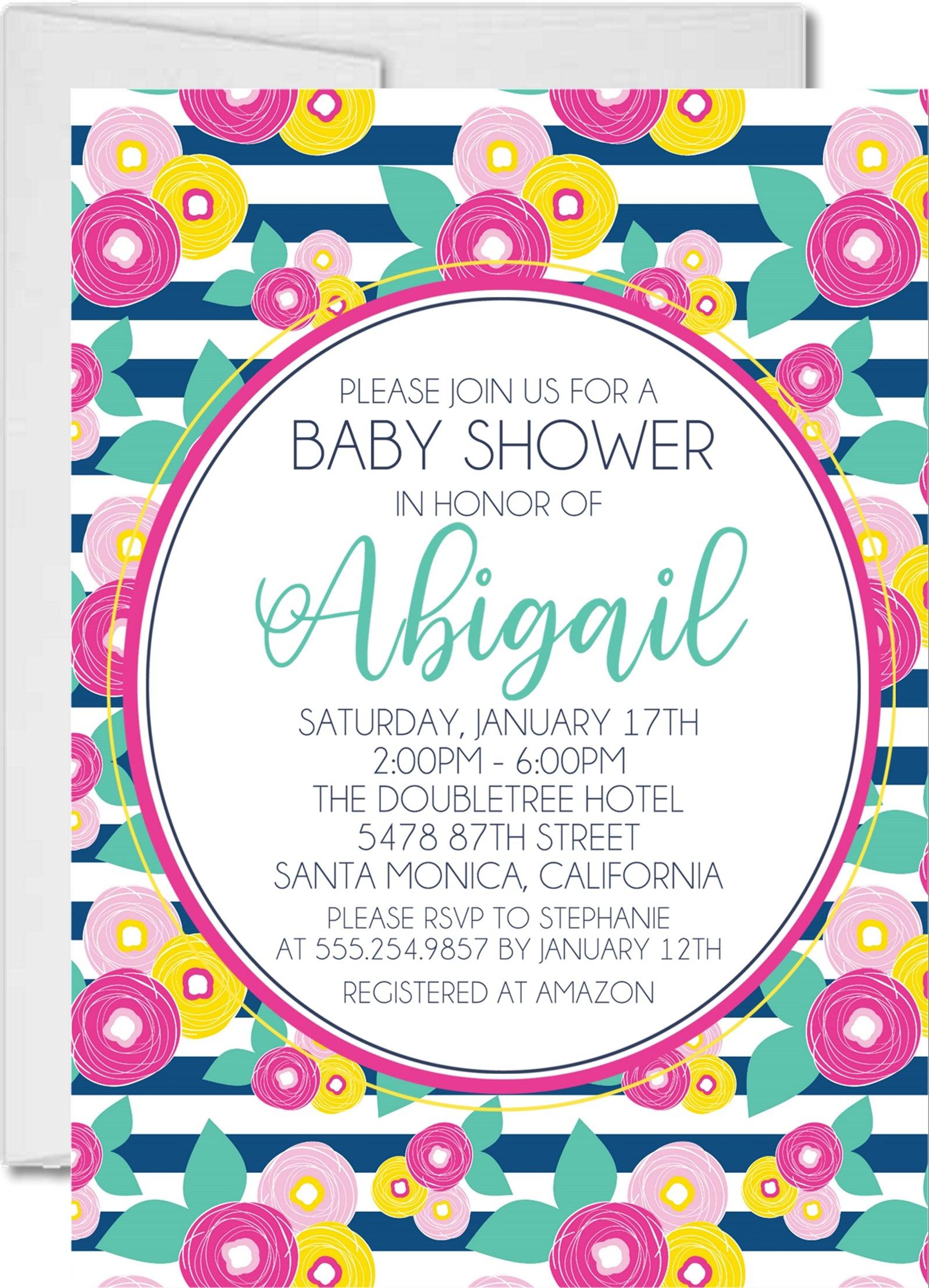 Girls Bright Floral Baby Shower Invitations