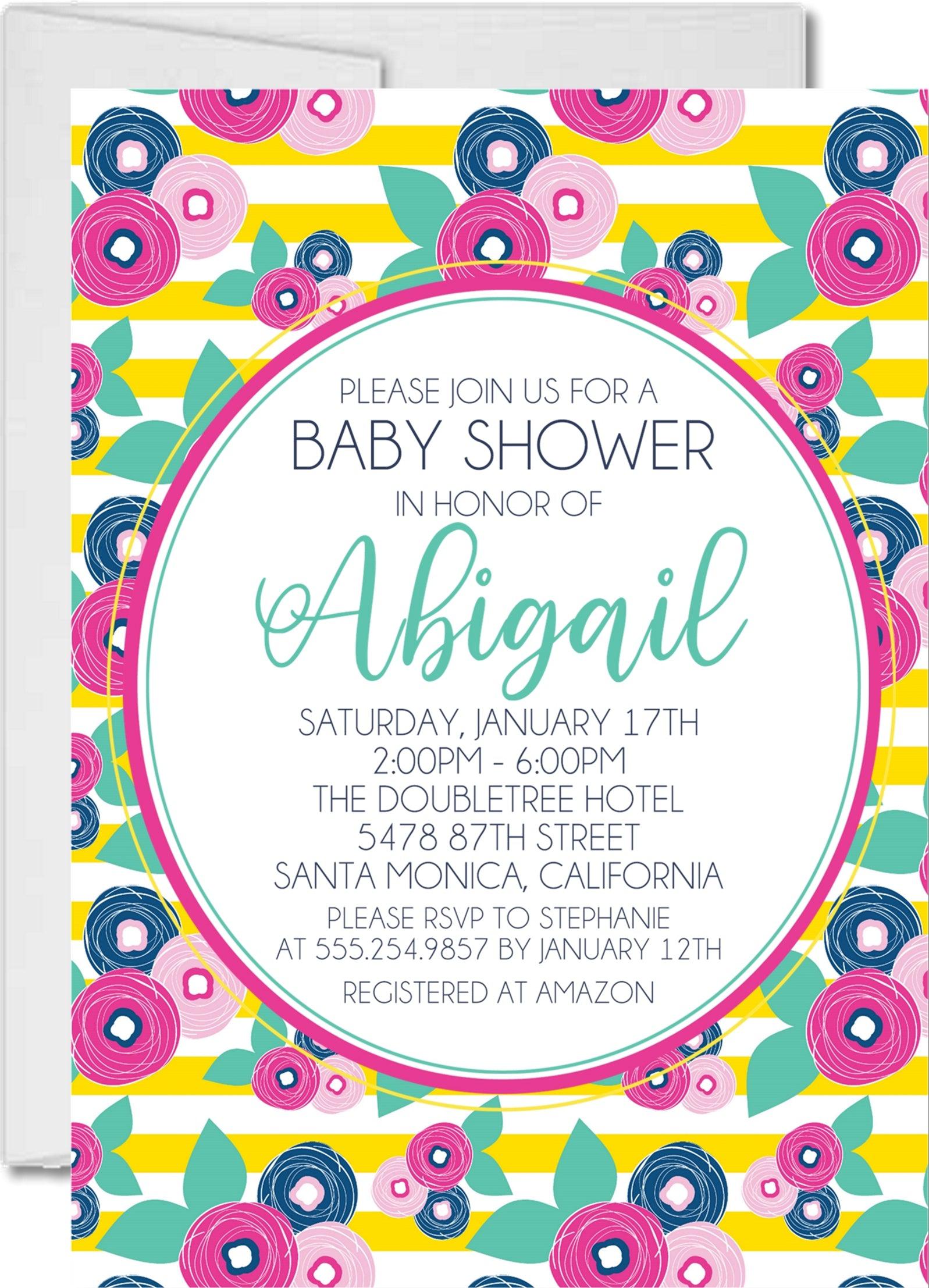 Girls Bright Floral Baby Shower Invitations