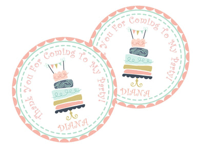 Girls Cake Birthday Party Stickers