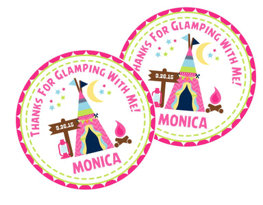 Girls Camping Birthday Party Stickers