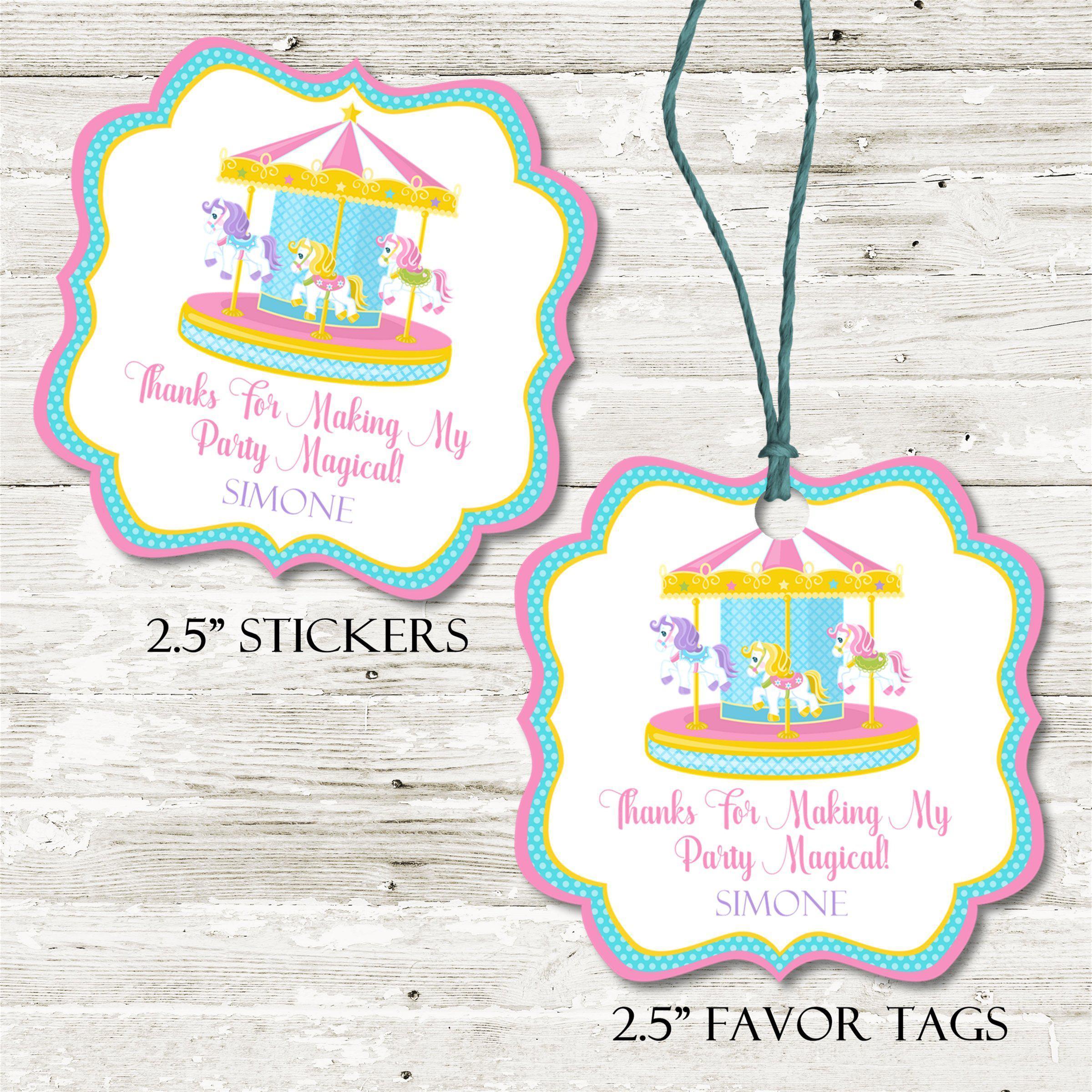 Girls Circus Carousel Birthday Party Stickers Or Favor Tags