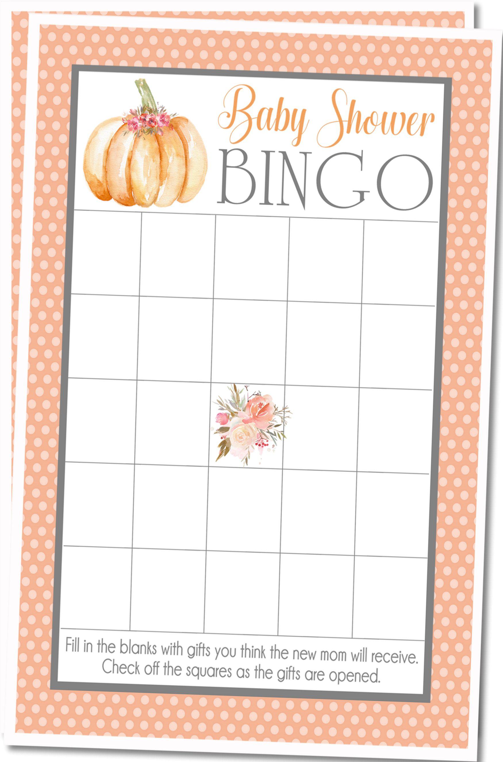 Girls Fall Pumpkin Baby Shower Bingo Cards