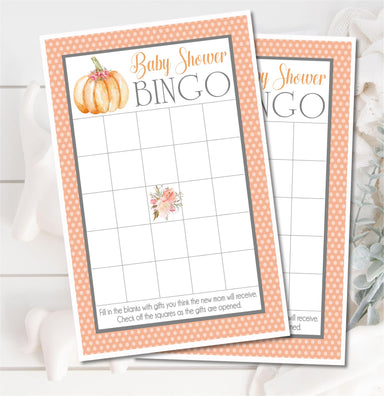Girls Fall Pumpkin Baby Shower Bingo Cards