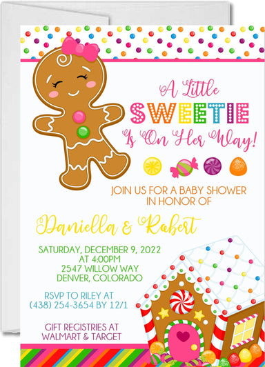 Girls Gingerbread Christmas Baby Shower Invitations