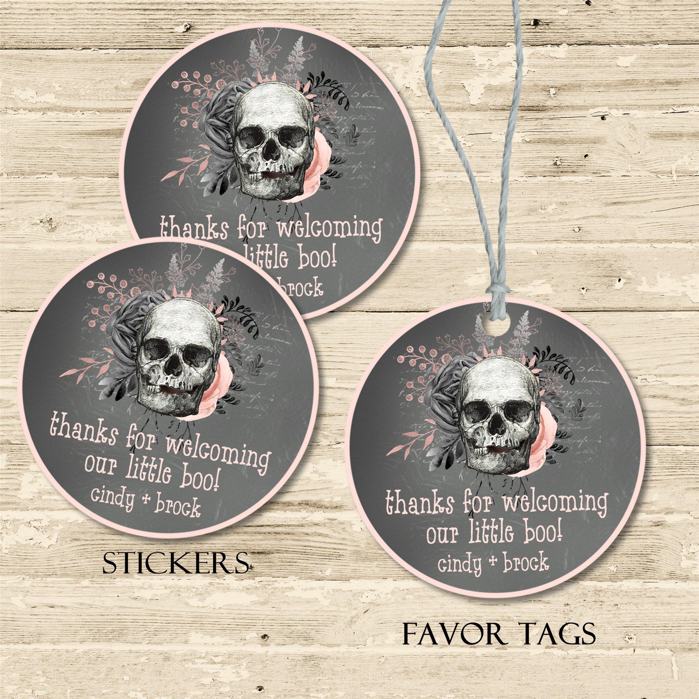 Girls Gothic Halloween Baby Shower Stickers Or Favor Tags