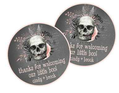 Girls Gothic Halloween Baby Shower Stickers Or Favor Tags