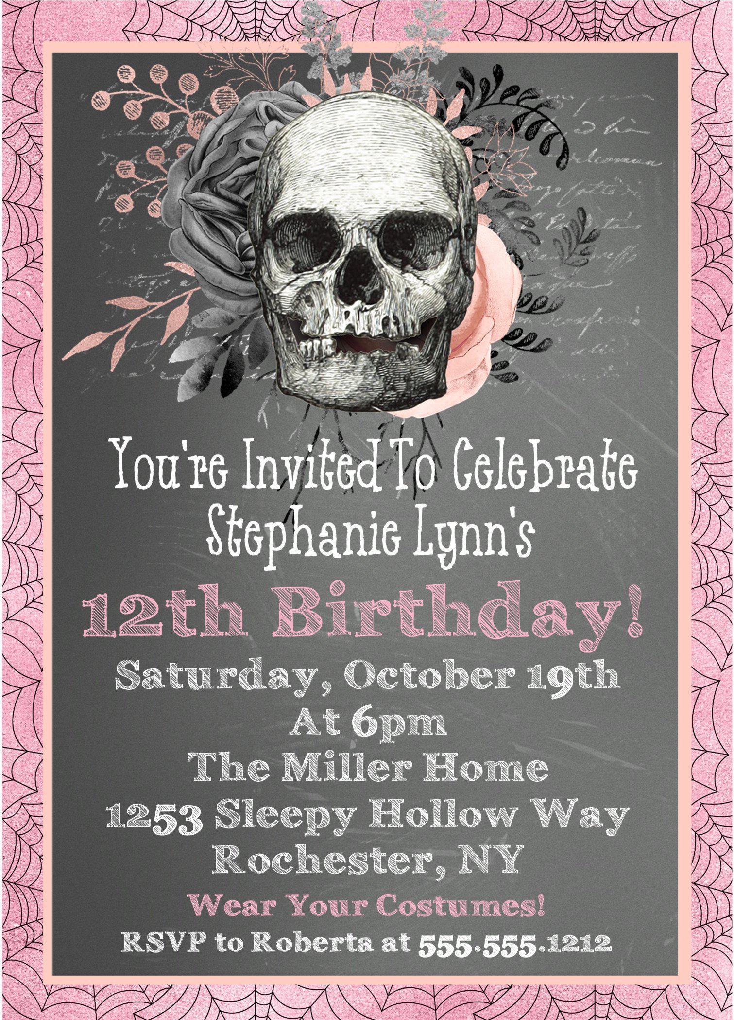 Girls Gothic Halloween Birthday Party Invitations
