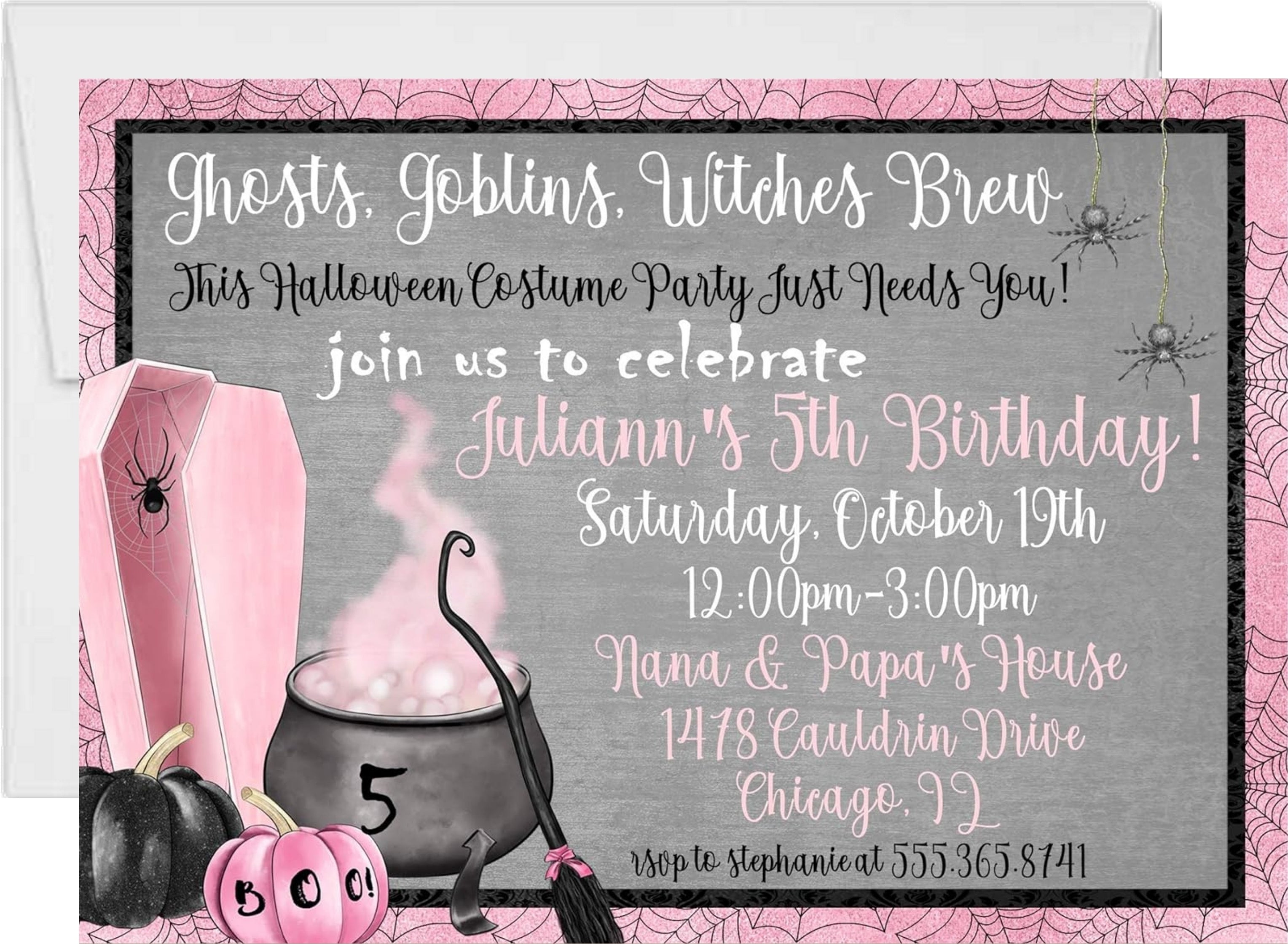 Girls Halloween Birthday Party Invitations