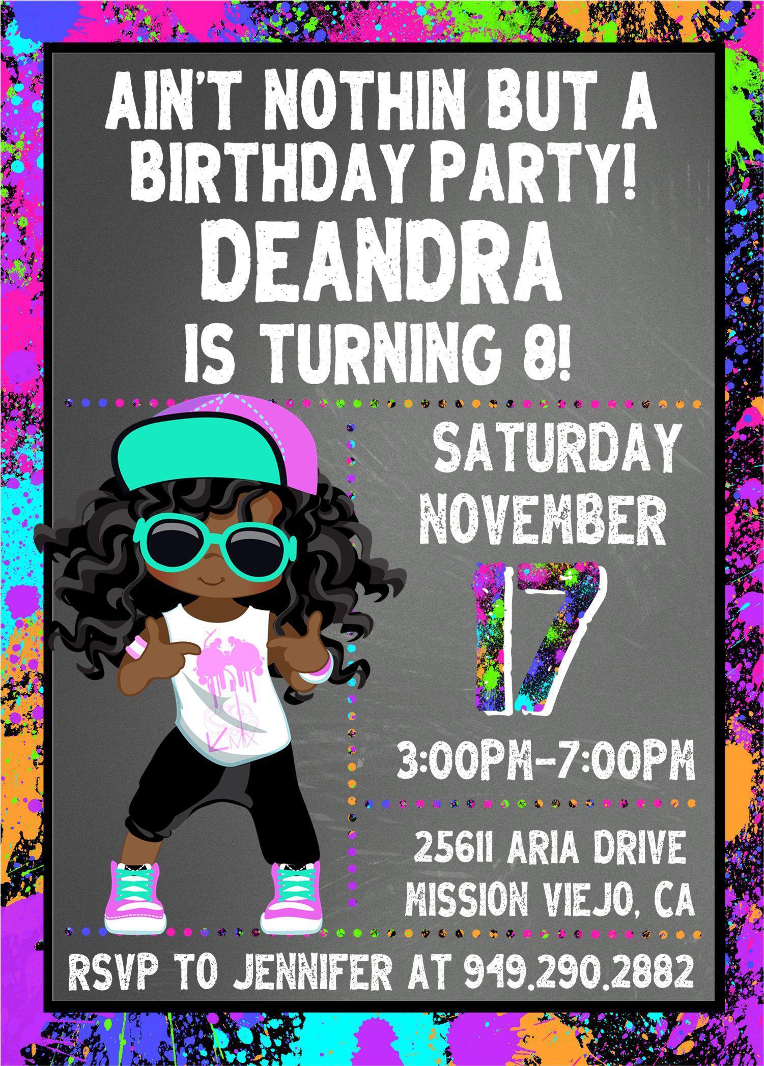 Girls Hip Hop Birthday Party Invitations