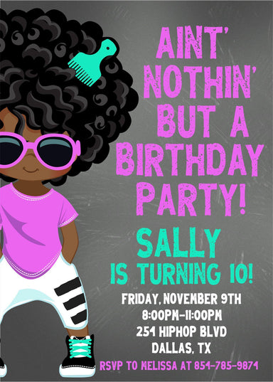 Girls Hip Hop Birthday Party Invitations