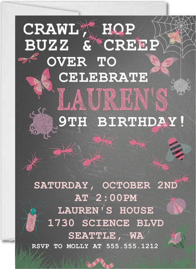 Girls Insect Birthday Party Invitations