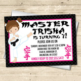 Girls Karate Birthday Party Invitations