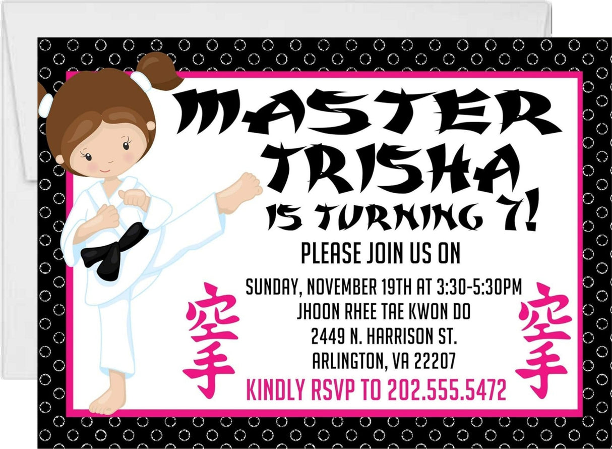 Girls Karate Birthday Party Invitations