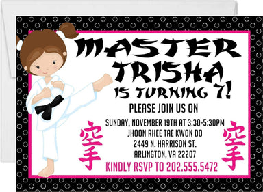Girls Karate Birthday Party Invitations