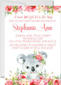 Girls Koala Baby Shower Invitations