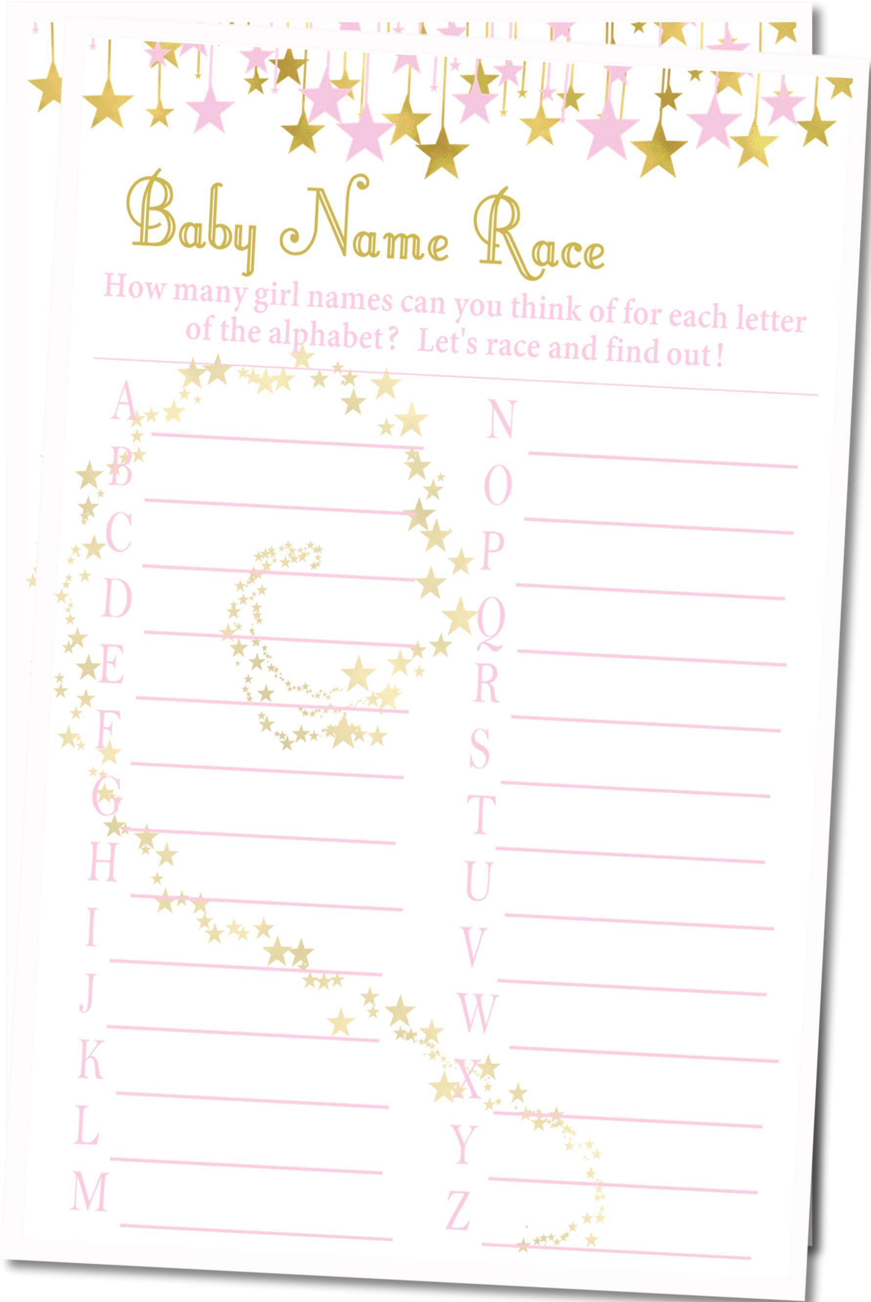 Girls Little Star Baby Shower Name Race Game Cards - Instant Download