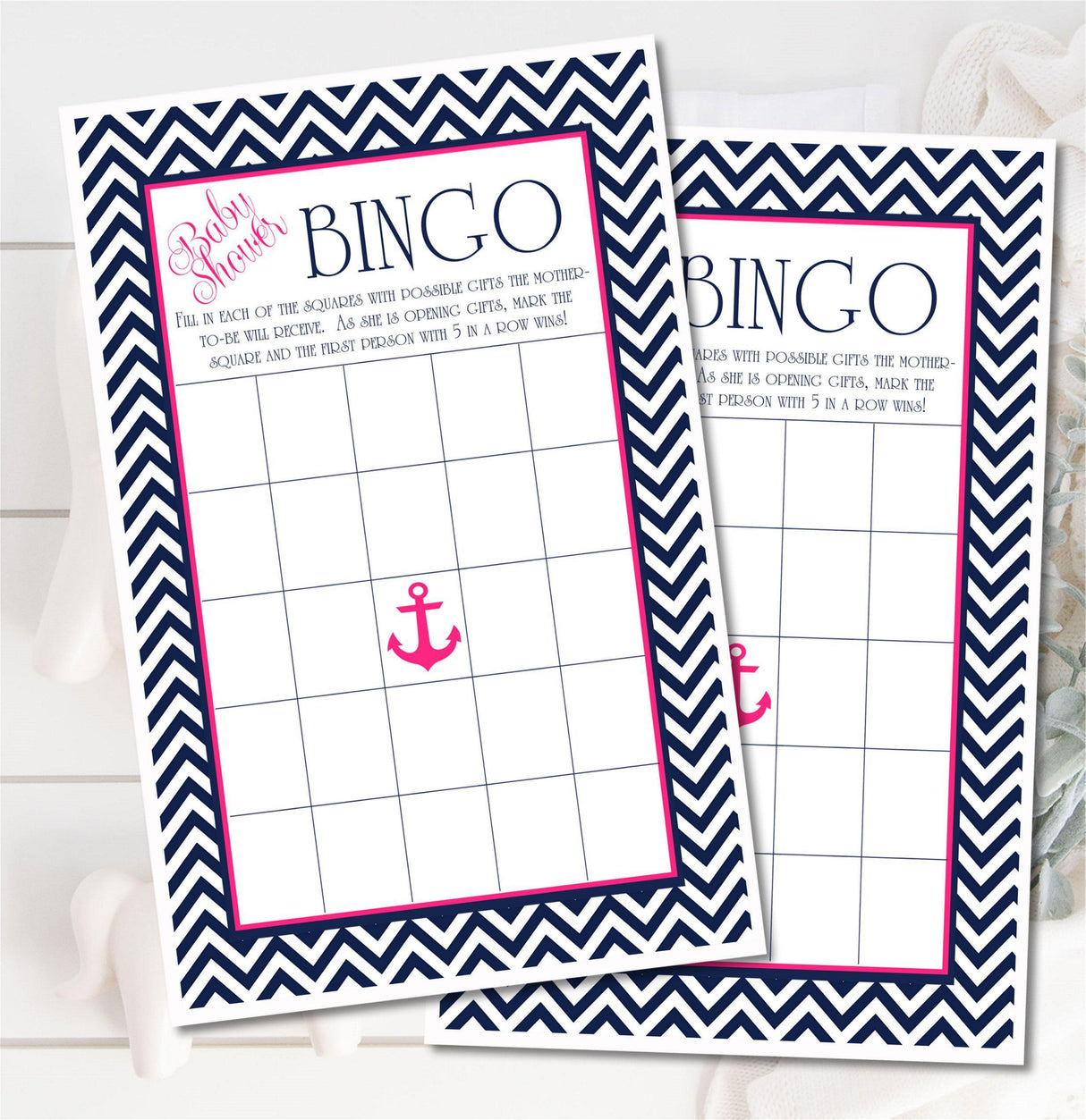 Girls Nautical Baby Shower Bingo Cards