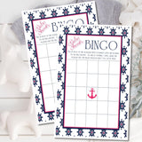 Girls Nautical Baby Shower Bingo Cards