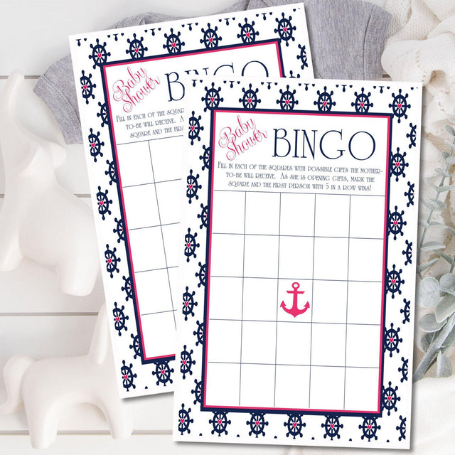 Girls Nautical Baby Shower Bingo Cards