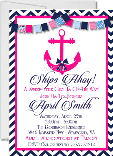 Girls Nautical Baby Shower Invitations