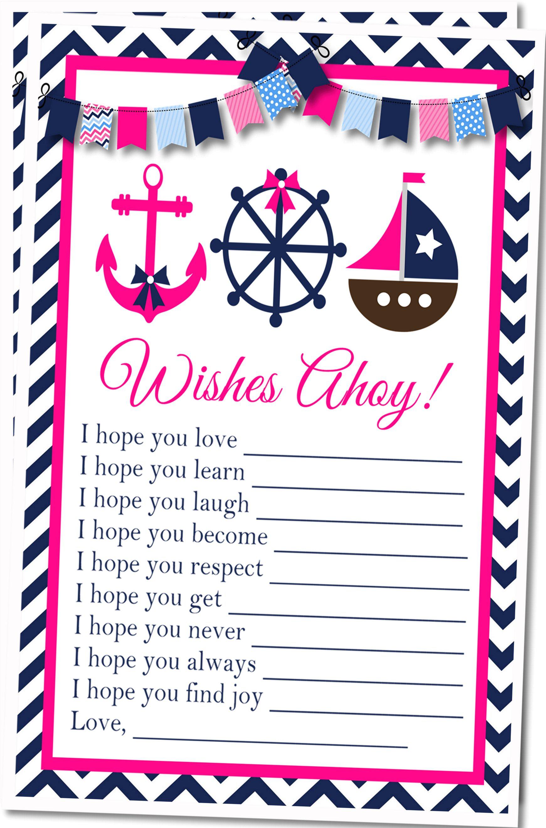 Girls Nautical Baby Shower Wish Cards