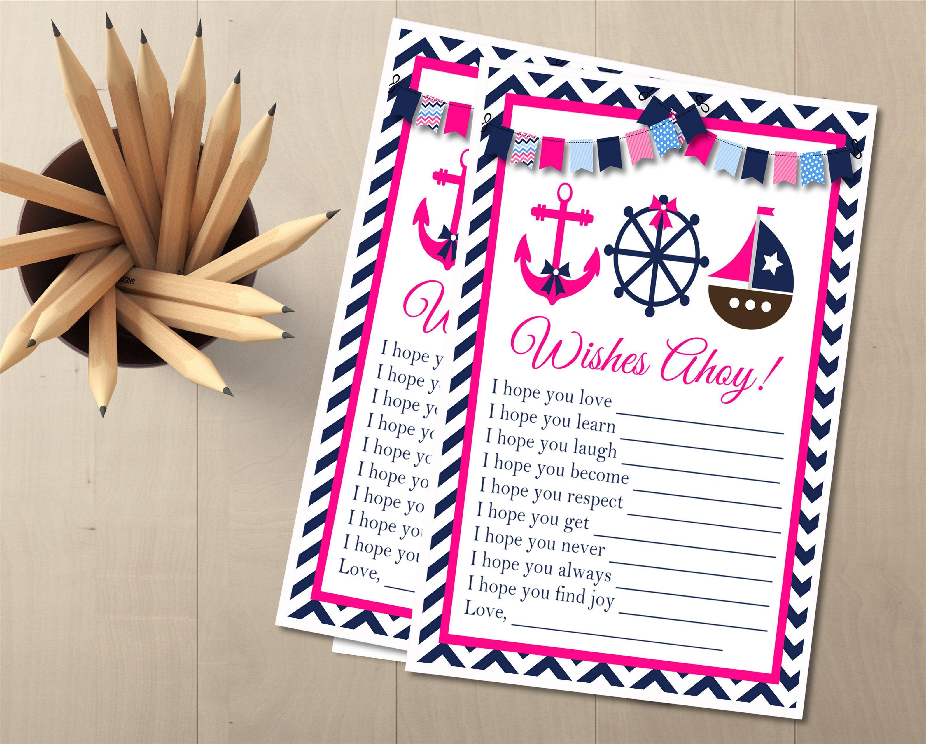 Girls Nautical Baby Shower Wish Cards