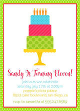Girls Neon Cake Birthday Party Invitations