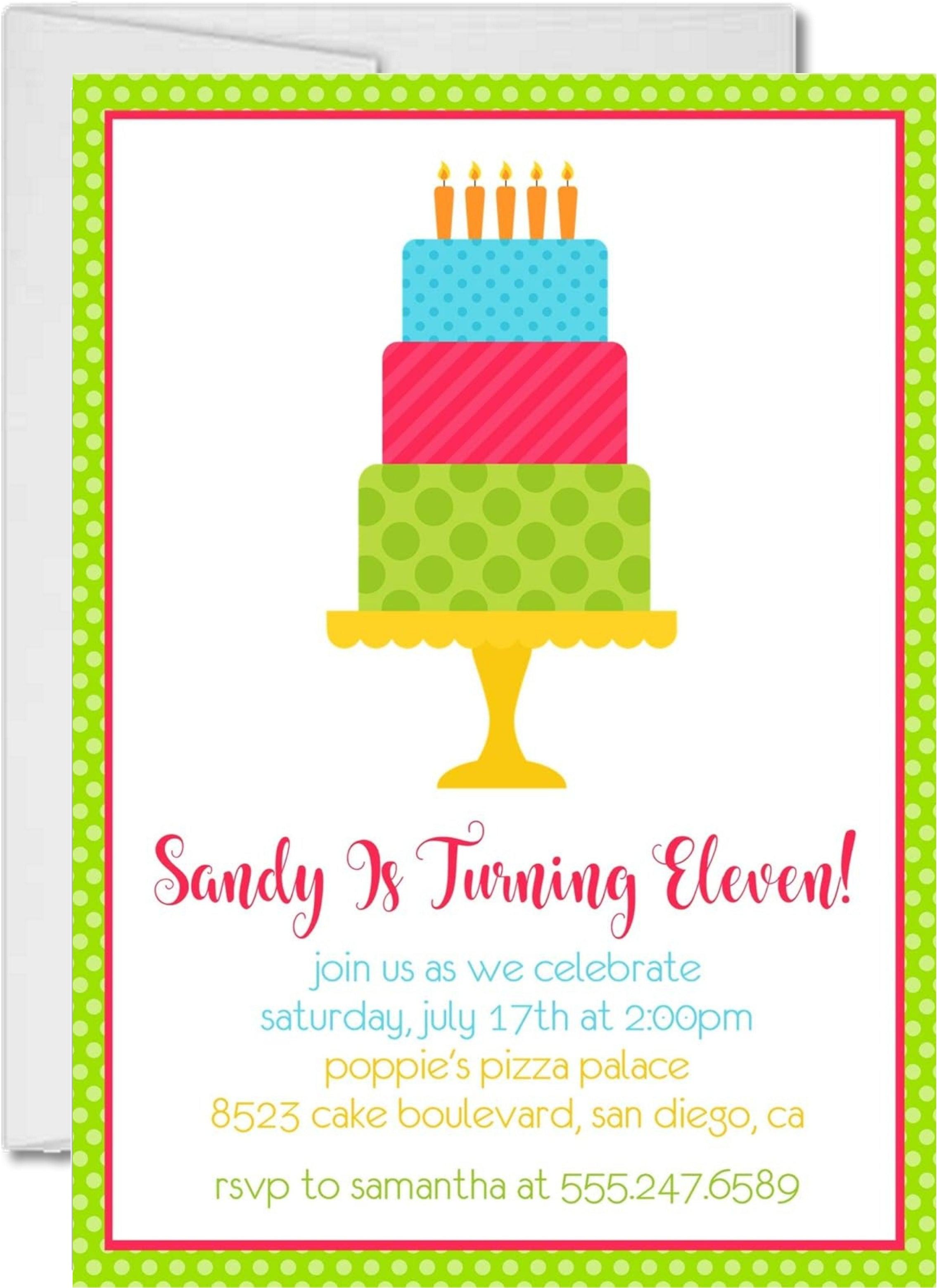 Girls Neon Cake Birthday Party Invitations