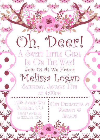 Girls Oh, Deer Baby Shower Invitations
