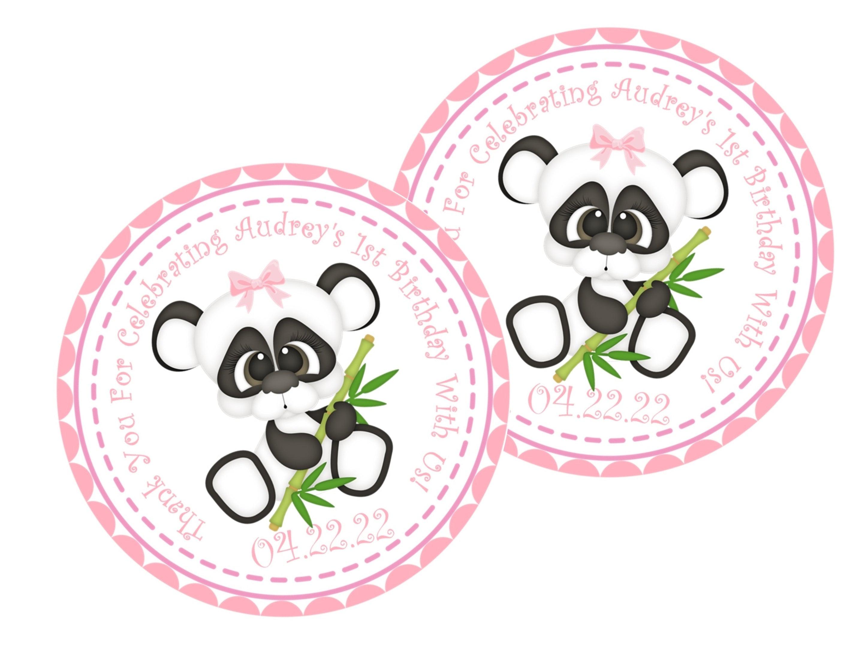 Girls Panda 1st Birthday Party Stickers