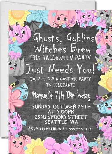 Girls Pastel Halloween Pumpkin Birthday Party Invitations