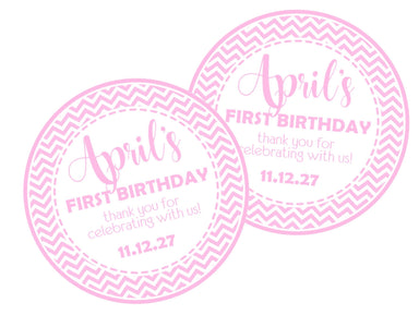 Girls Pink 1st Birthday Party Stickers Or Favor Tags