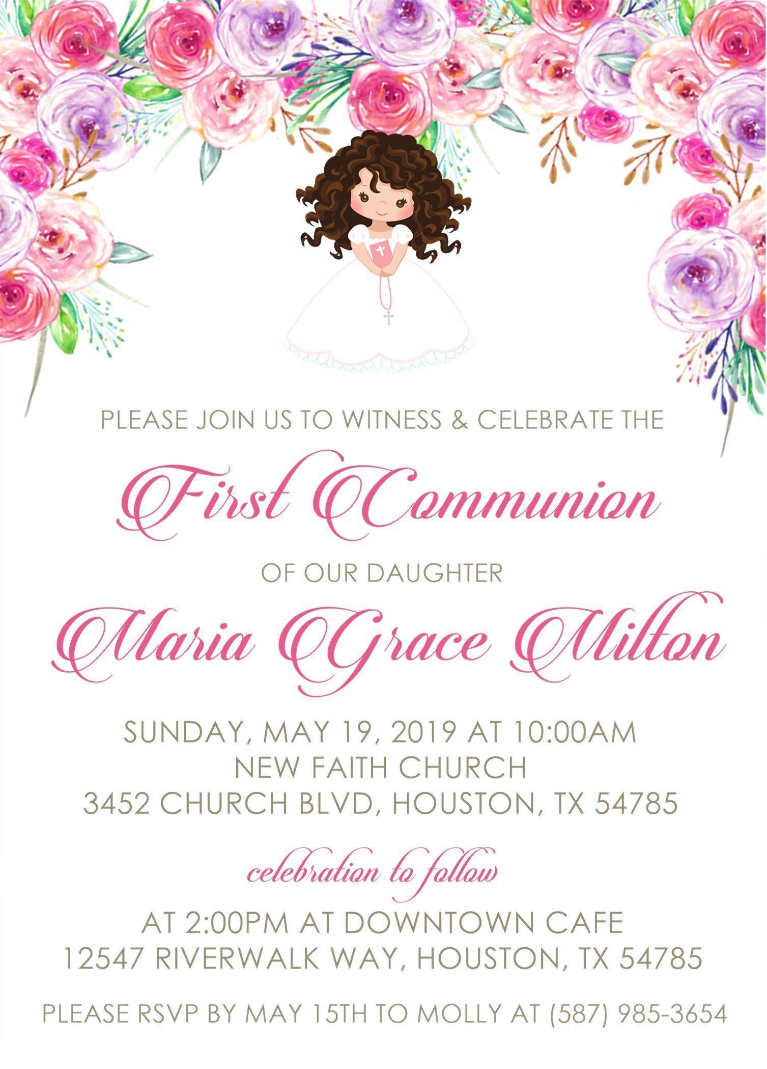Girls Pink And Purple First Communion Invitations