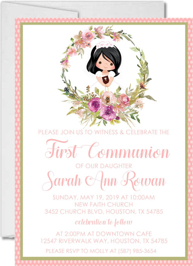 Girls Pink First Communion Invitations