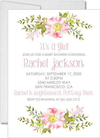 Girls Pink Floral Baby Shower Invitations