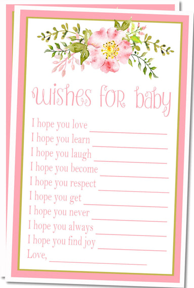 Girls Pink Floral Baby Shower Wish Cards
