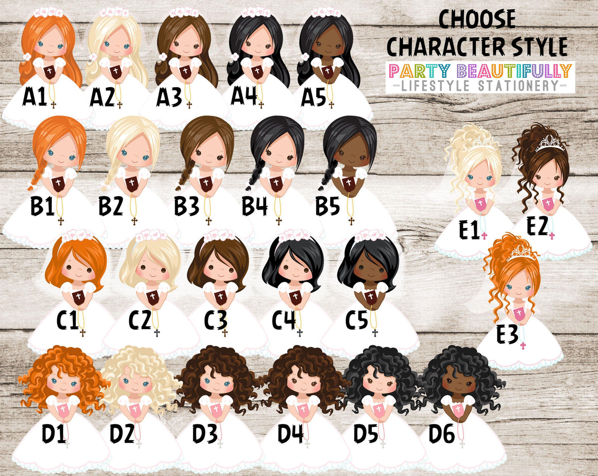 Girls Pink Floral First Communion Invitations