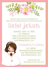 Girls Pink Floral First Communion Invitations