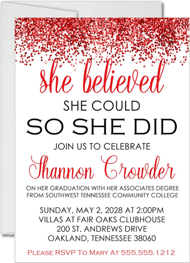 Girls Red Graduation Party Invitations