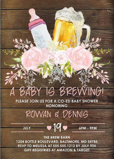 Girls Rustic Beer Baby Shower Invitations